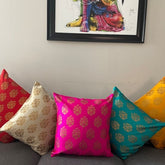 Set of 5 Silk Cushion Covers, Sofa Cushion Covers , Birthday Gift, Indian Decorative Throw Pillow, Decorative Handmade Cushion Covers